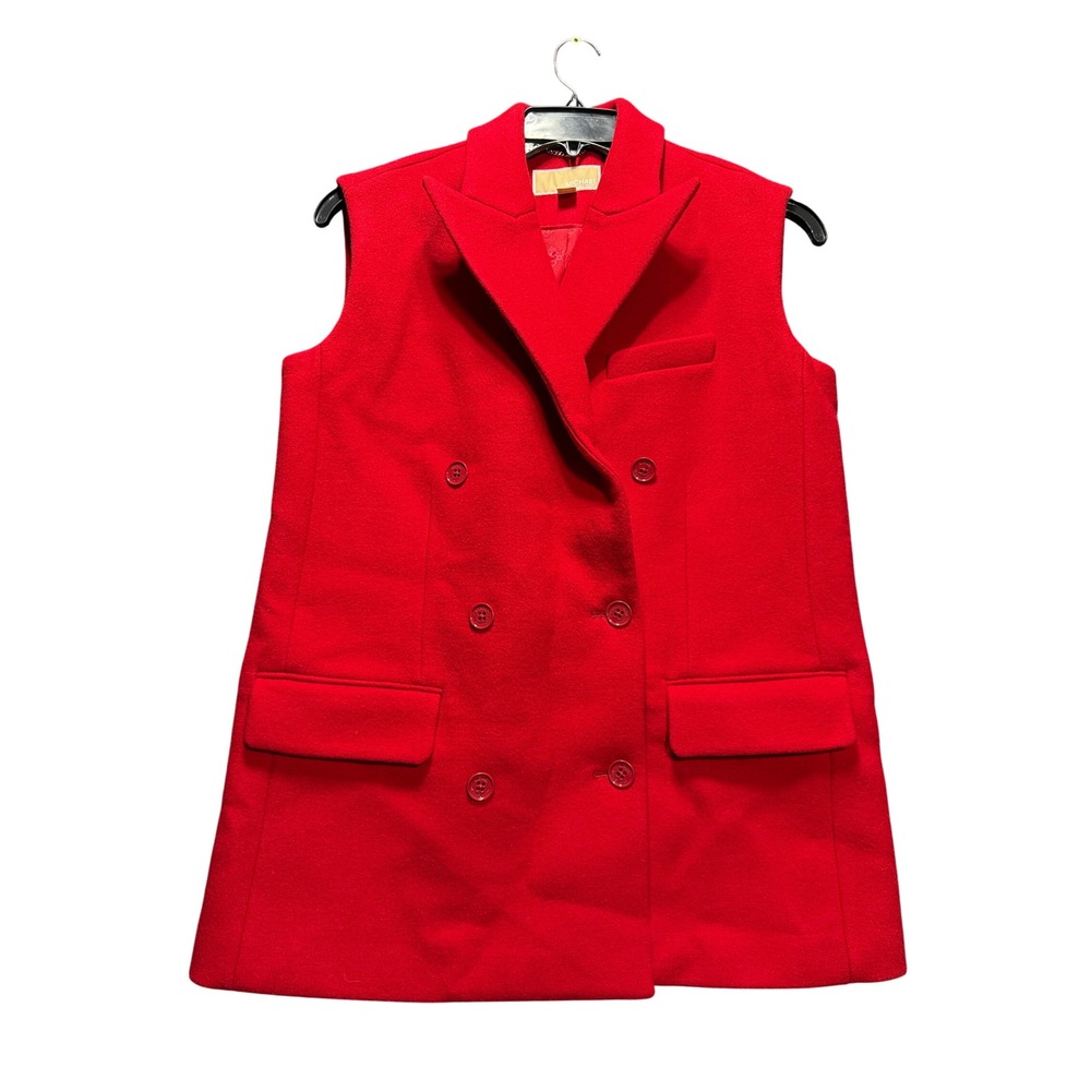 Michael Kors Sleeveless DB Blazer Women 2 Crimson Red Wool Blend Sample